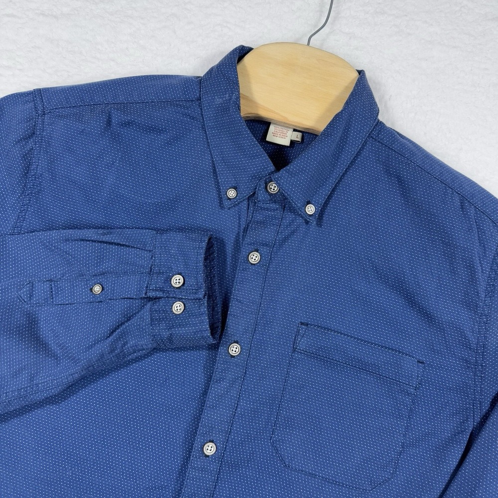 Carbon 2 Cobalt Button Down Shirt Mens L Blue Dotted Cotton Textured Classic